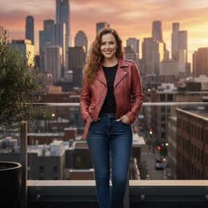 Stylish Women's Leather Jacket in Rich Red